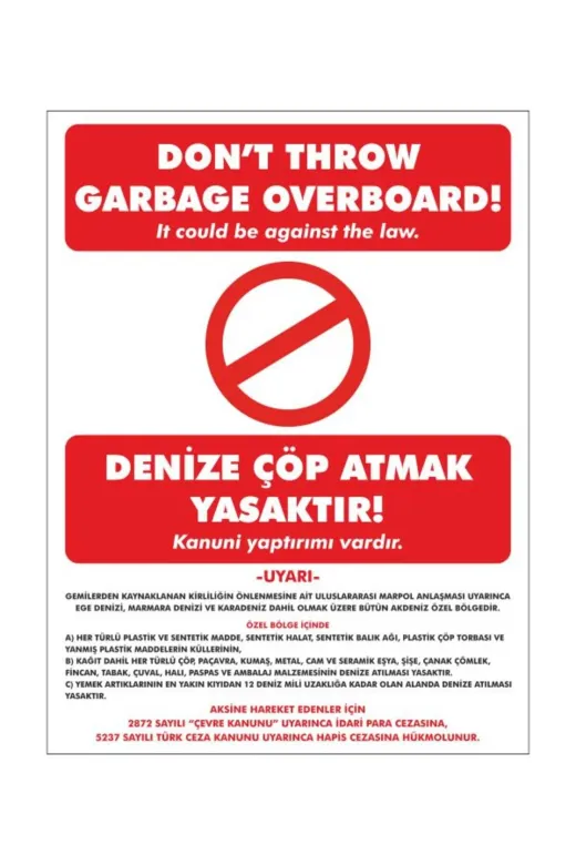 Makri kirmizi Denize Ç.ö.p Atmak Yasaktir Tabelasi Levhasi