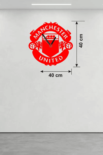 Manchester United Logolu Ahşap Duvar Saati - 40x40 cm Taraftar Hediyesi