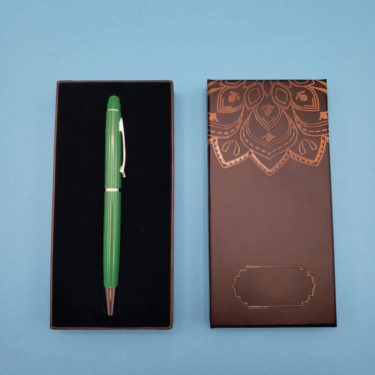Mandala Desenli Kutulu Yeşil Touchpen Tükenmez Kalem