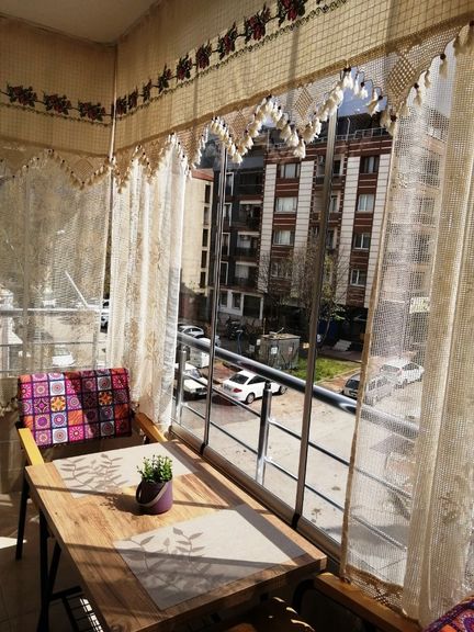 Mandaş Buldan Kanaviçe İşlemeli  Dış Balkon perdesi  250x60 cm kırmızı