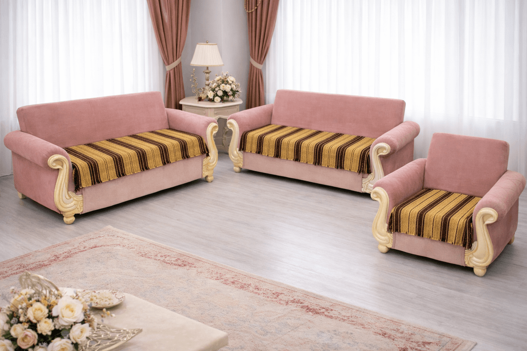 Mandaş  Kolsuz Oturma yeri koltuk örtüsü 4 parça kahve / sarı