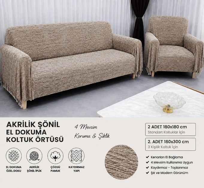 Mandaş Şönil Dokuma Koltuk Örtüsü Maxi Takım 3+3+1+1 taş