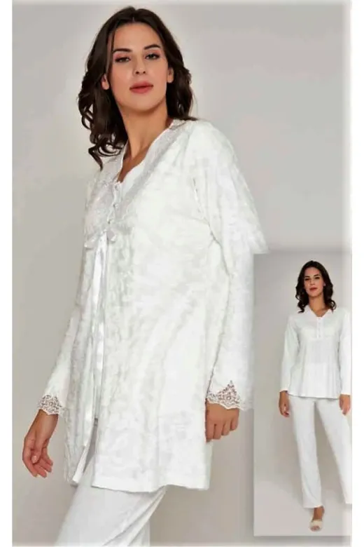 Marilyn 22384 Sabahlıklı 3'iü Pijama Takımı Ekru