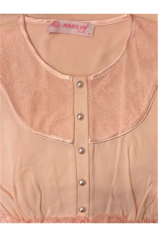 Marilyn Pijama 22364 Sabahlıklı 3'lü Lohusa Pijama Takımı Somon