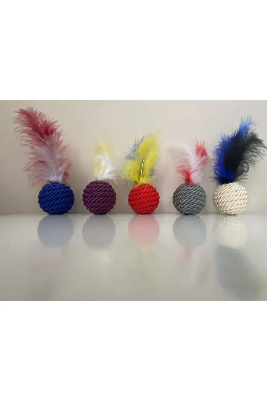 markapet 12830-2 Renkli Jut Örgü Kedi Oyun Topu Çeşitli Renklerde 5 Cm