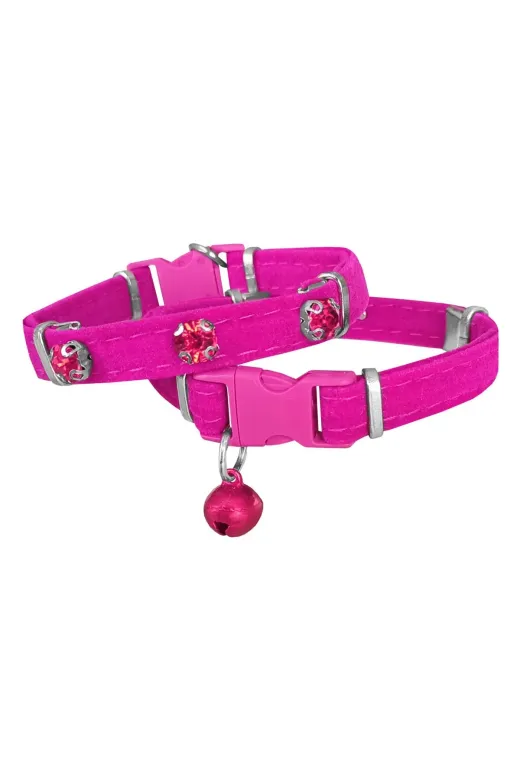 markapet SF-KDFTSL-PMB Kadife Kedi Boyun Tasması Taşlı 20-32 Cm Pembe
