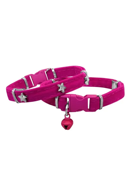 markapet SF-KDFYLDZ-PMB Kadife Kedi Boyun Tasması Yıldızlı 20-32 Cm Pembe