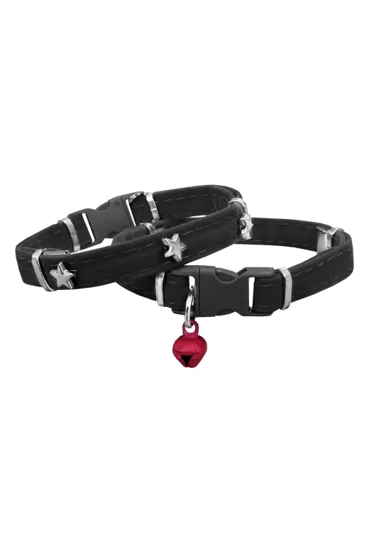 markapet SF-KDFYLDZ-SYH Kadife Kedi Boyun Tasması Yıldızlı 20-32 Cm Siyah