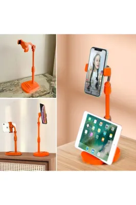 ® Masa Üstü Tablet ve Telefon Tutucu Plastik Aparat Turuncu Telefon Standı