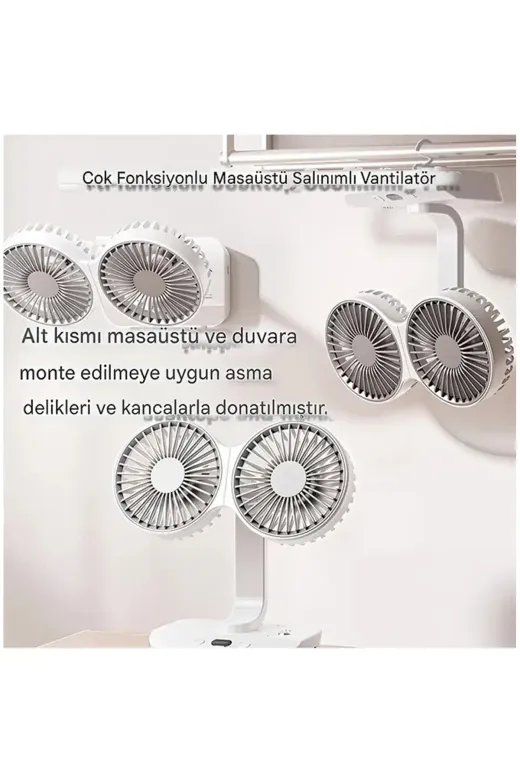 Masaüstü Dijital Ekranlı Çift Fanlı Led Işıklı Soğutucu Fan Ev Ofis Şarjlı Vantilatör