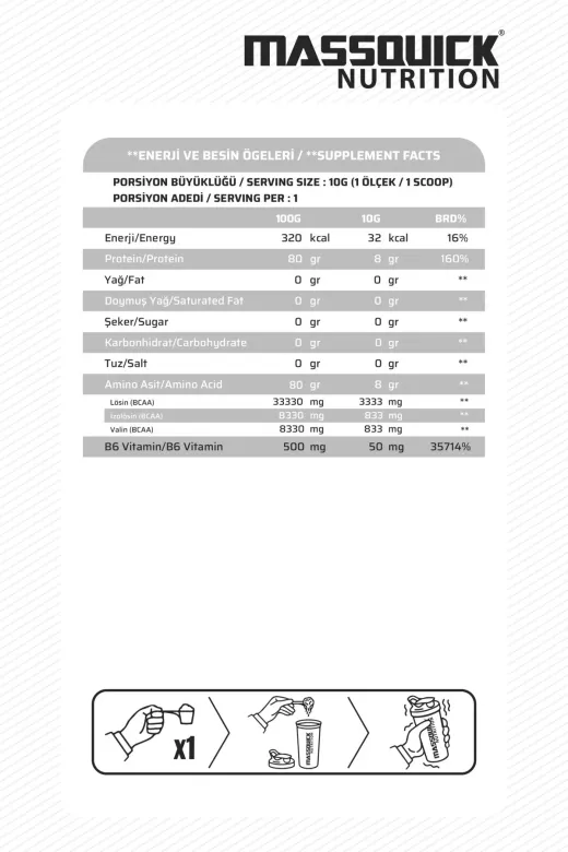 massquick MQ-BCAA-ANANAS-30 Bcaa 4:1:1 Ananas Aromalı - 300G - 30 Servis