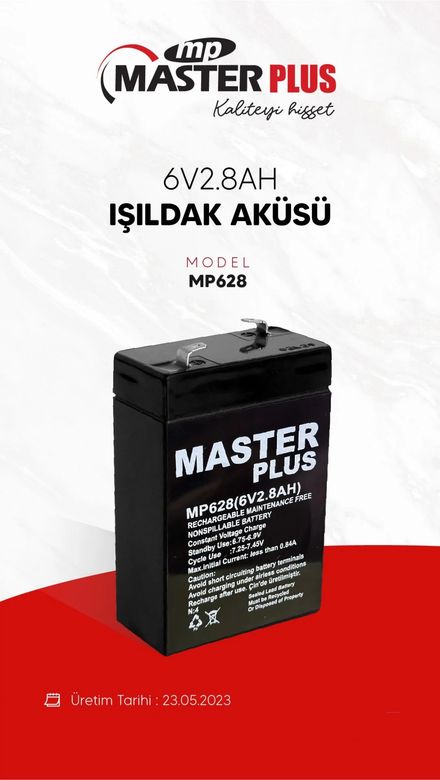 Masterplus 6V2.8Ah Kuru Akü Işıldak Aküsü Mp628