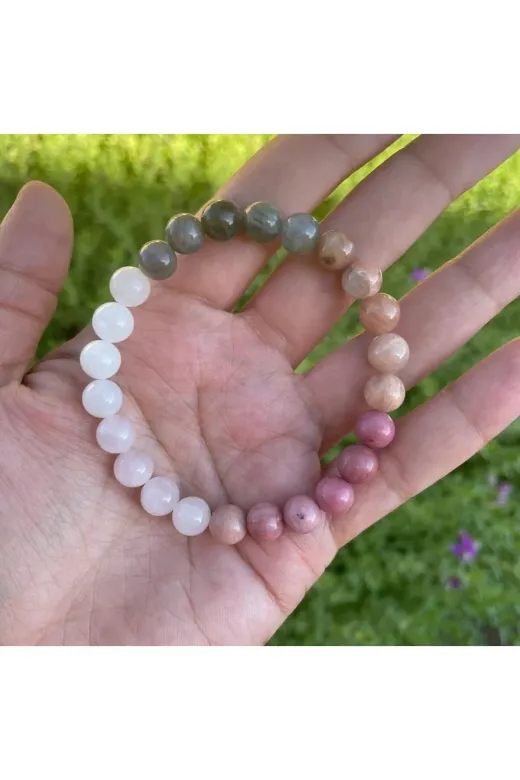 Mavera Doğaltaş PRA-7800748-988203999 Özgüven Ay Taşı, Rodonit, Pembe Kuvars, Çilek Kuvars, Labradorit Taşı 8 Mm Küre Kesim