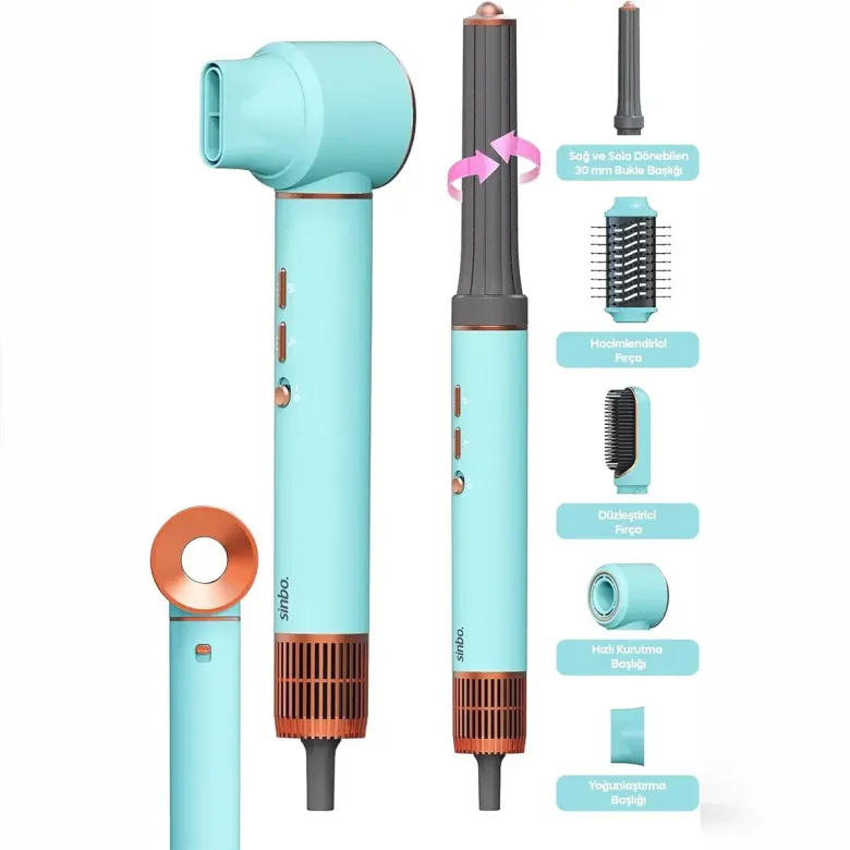 Mavi Air Brush 5İN1=BUKLE-HACİMLE-DÜZLEŞTİR-2-FIRÇA Saç Kurutma - Şekil Makinesi 1300W 3-KDM.HIZ Sıc