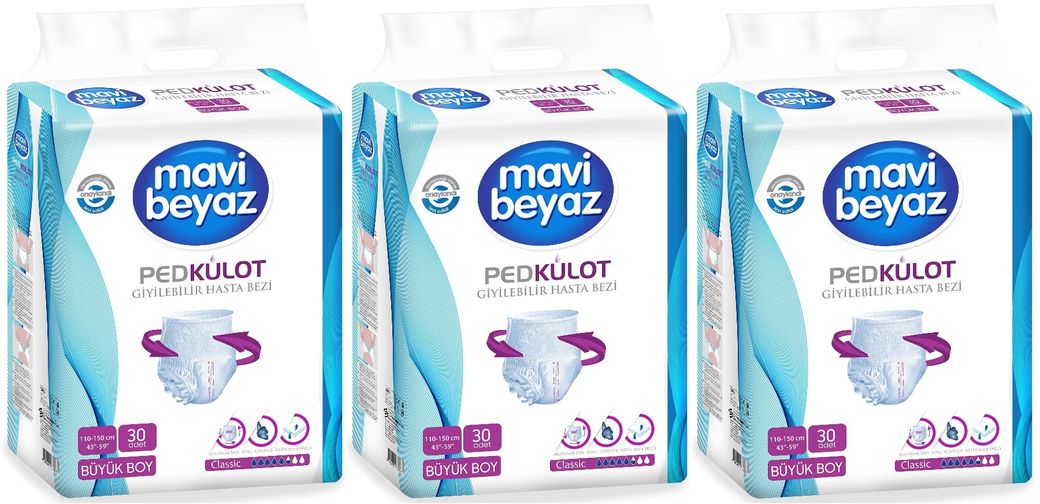 Mavi Beyaz Ped Emici Külot Yetişkin Bezi L - Large - Büyük 90 Adet