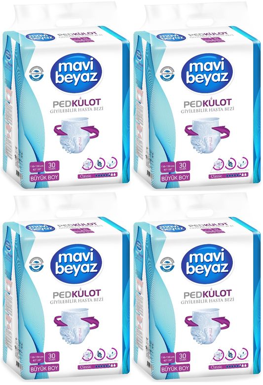 Mavi Beyaz Ped Emici Külot Yetişkin Bezi Large Büyük 120 Adet
