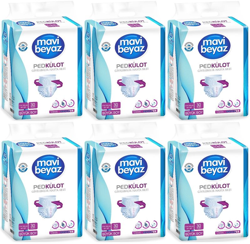 Mavi Beyaz Ped Emici Külot Yetişkin Bezi Large Büyük 180 Adet