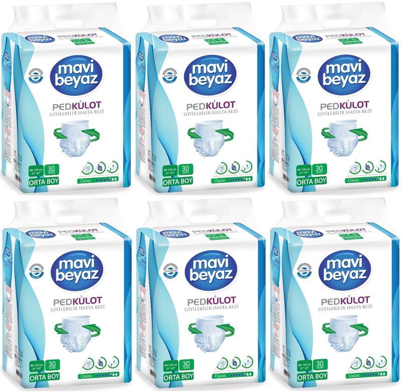 Mavi Beyaz Ped Emici Külot Yetişkin Bezi M - Medium - Orta 180 Adet