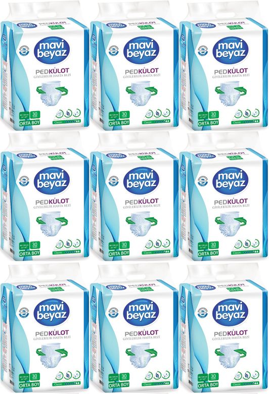 Mavi Beyaz Ped Emici Külot Yetişkin Bezi M - Medium - Orta 270 Adet