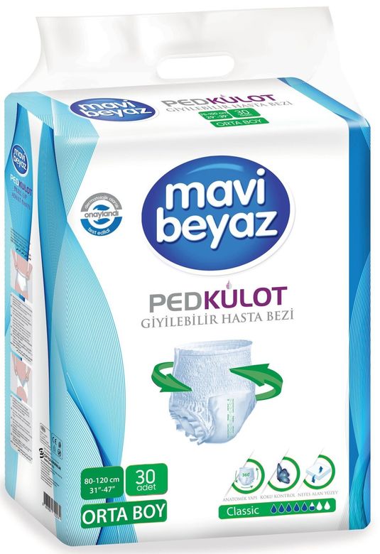 Mavi Beyaz Ped Emici Külot Yetişkin Bezi M - Medium - Orta (30 Adet)