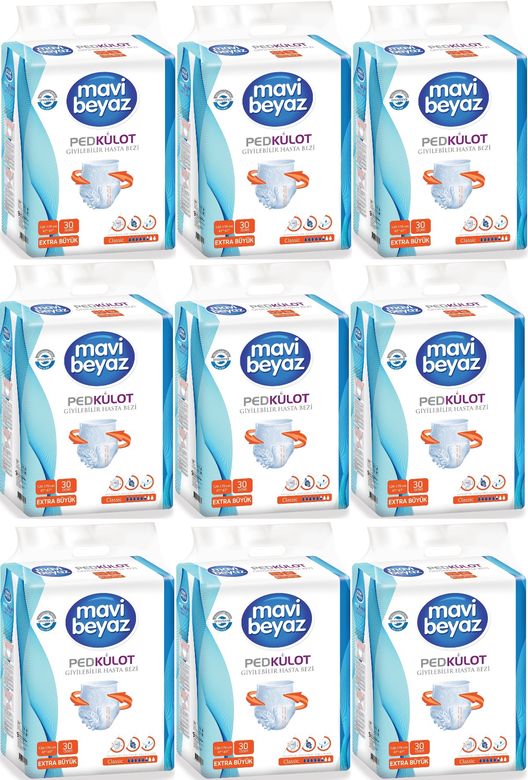 Mavi Beyaz Ped Emici Külot Yetişkin Bezi XL - Extra Large - Ekstra Büyük 270 Adet