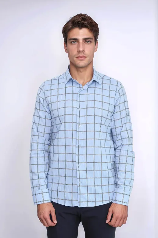 Mavi Kareli Slim-Fit Gömlek - Wessi - S / Mavi