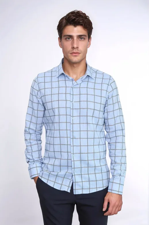 Mavi Kareli Slim-Fit Gömlek - Wessi - XL / Mavi