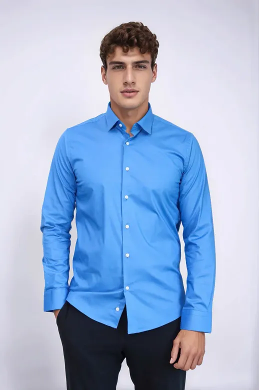 Mavi Slimfit Erkek Gömlek | Wessi - M / Mavi