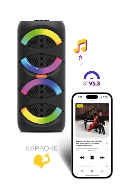 Maxron Mxbass 16W Bluetooth Hoparlör Led Işıklı Ses Sistemi Parti Speaker Karaoke Özellikli