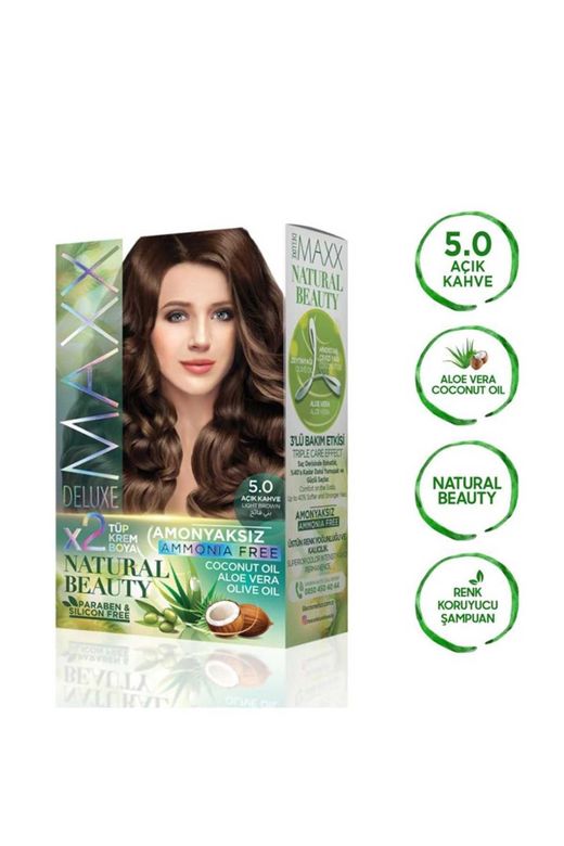 MAXX DELUXE RT-RYL-ARMAXX50 Natural Beauty Amonyaksız Saç Boyası 5.0 Açık Kahve