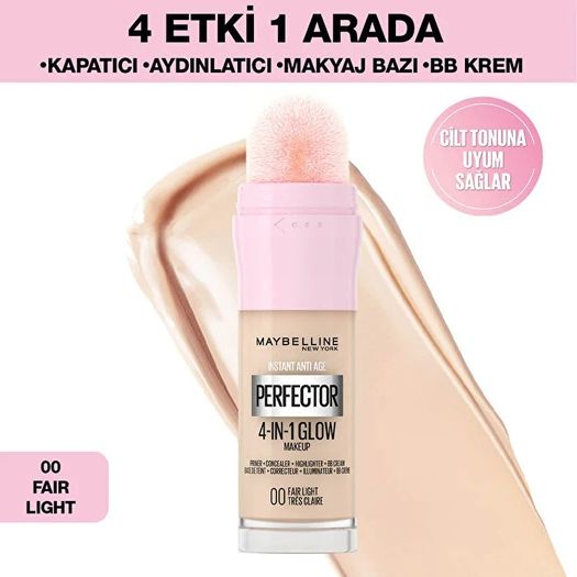 Maybelline New York ST23120183 Maybelline Instant Perfector Glow 4 Etki 1 Arada Fondöten 00 Fair Light