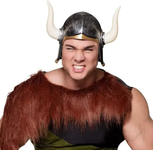 Mega Boynuzlu Viking Ivar Kaskı Eskitilmiş Desen Gümüş Renk (4745)