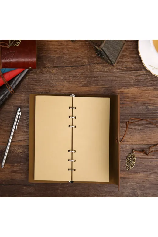 MEKs TTT-24242449624 Deri Yaprak Desenli Çizgisiz Defter