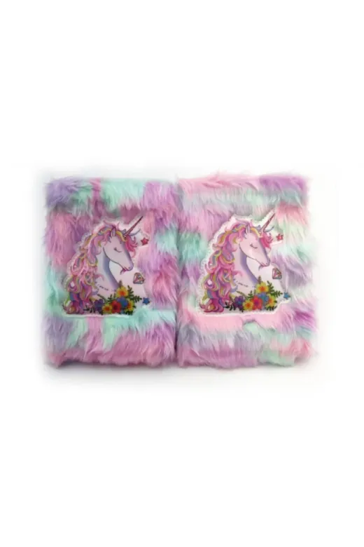 MEKs TTT-24242452153 Çiçekli Unicorn Tasarımlı Peluş Hatıra Defteri