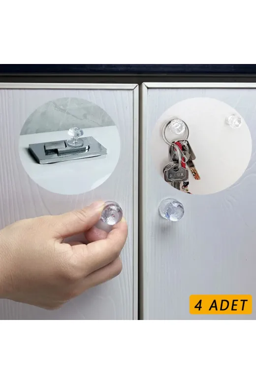 MEKs TTT-24242453266 4 Adet Kristal Tasarımlı Çok Amaçlı Yapışkanlı Tutacak Buton