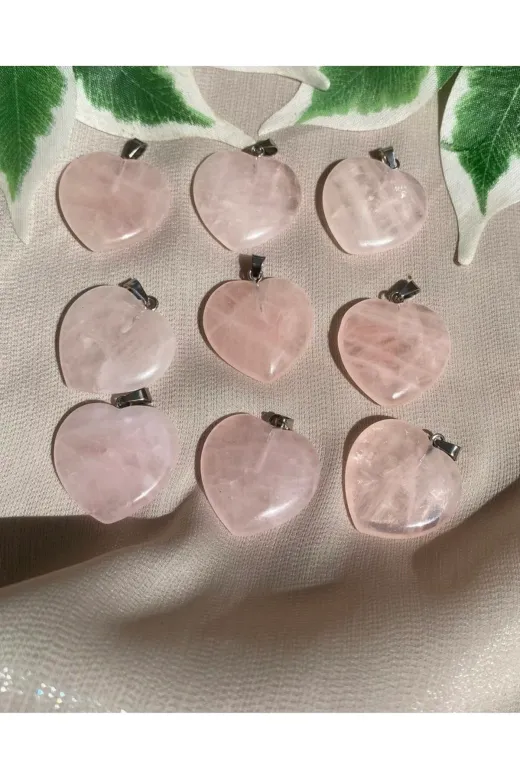 Melek Bozkurt Pmb00996 Doğal Taş Pembe Kuvars Kalp Kolye Ucu