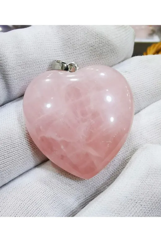 Melek Bozkurt Pmb00996 Doğal Taş Pembe Kuvars Kalp Kolye Ucu