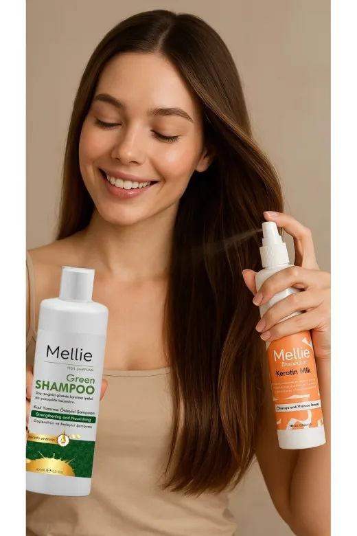mellie mellie003_shampoo Renk Koruyucu Dökülme Karşıtı Yansıma Önleyici, Saç Kökü Güçlendirici Şampuan Ve Keratin Sütü 400Ml