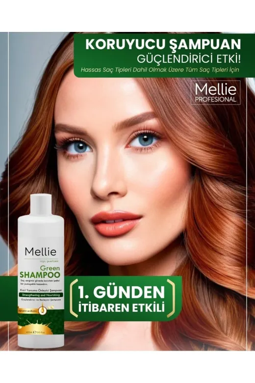 mellie mellie003_shampoo Renk Koruyucu Dökülme Karşıtı Yansıma Önleyici, Saç Kökü Güçlendirici Şampuan Ve Keratin Sütü 400Ml