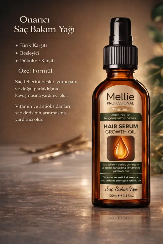 mellie mellie004_sac_serumu Argan Yağı & Vitamin Ile Yoğun Etkili Onarıcı Saç Bakım Yağı