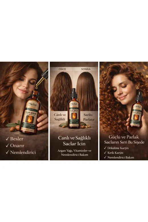 mellie mellie004_sac_serumu Argan Yağı & Vitamin Ile Yoğun Etkili Onarıcı Saç Bakım Yağı