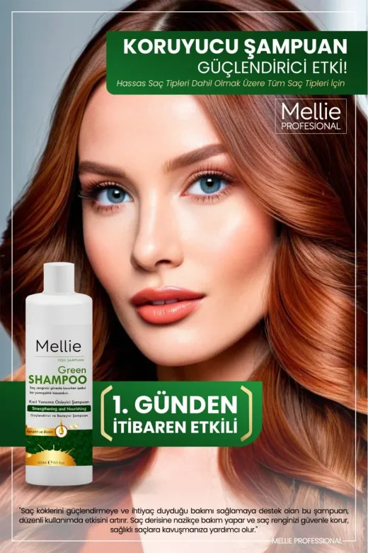 Mellie Professional 869006283793 Renk Koruyucu Kızıl Yansıma Önleyici Ve Dökülme Karşıtı Yeşil Şampuan