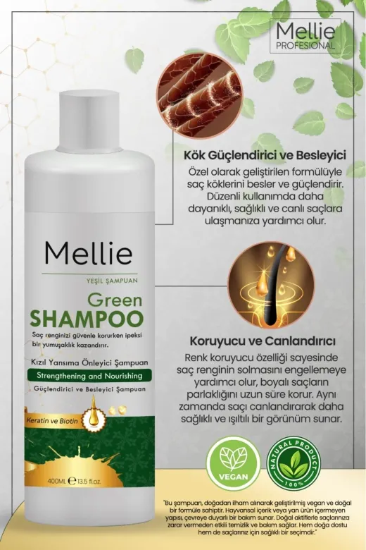 Mellie Professional 869006283793 Renk Koruyucu Kızıl Yansıma Önleyici Ve Dökülme Karşıtı Yeşil Şampuan