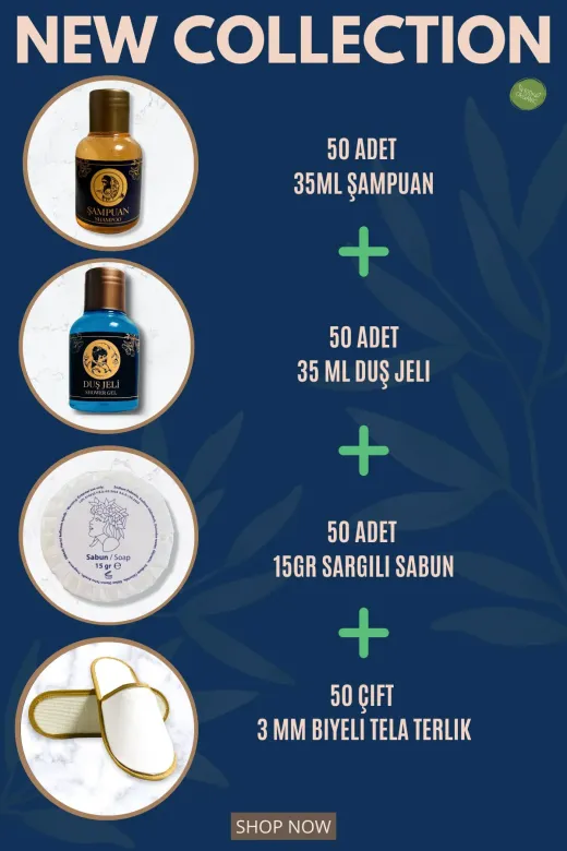 mesimo 43654765843 Otel Şampuanı Duş Jeli Sabunu Terlik 50Li Set Etiketli