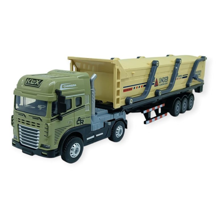 Metal Tır 1:24 - Sesli Işıklı Kum Taşıyıcı Tır 39 cm - Haki