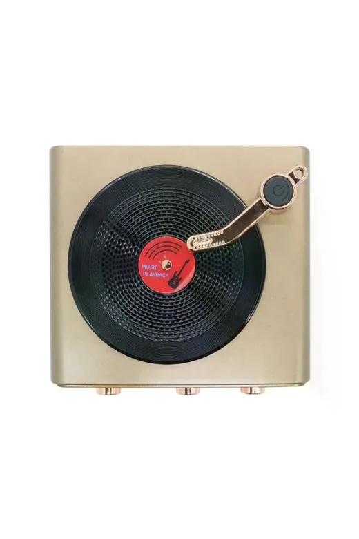 Metalik Nostaljik Tasarım Plak Çalar Görünümlü Radyolu Bluetooth Hoparlör Retro Müzik Plak