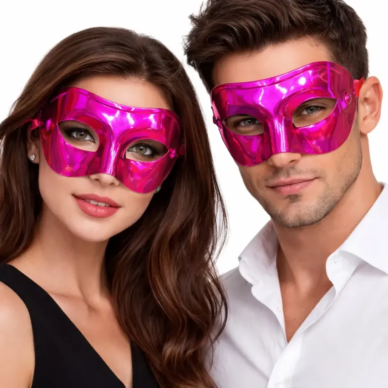 Metalize Parlak Parti Maskesi Pembe Renk 16x7 cm (4745)