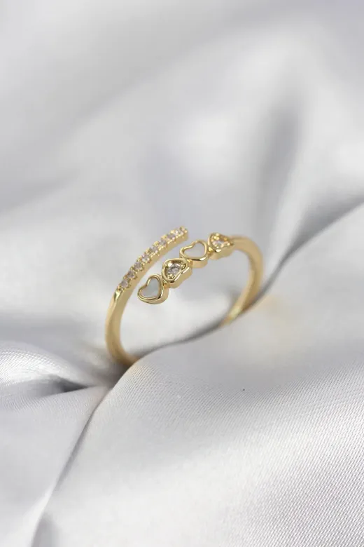 MEY MEYİTHMEYEBBYK4042 İthalat® Gold Renk Zirkon Taşlı Minimal Kalp Model Kadın Yüzük