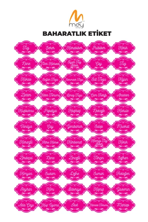 MeyArt Ajans MABEP-10001 108 Adet Pembe Renk Baharat Bakliyat Kuruyemiş Etiketi -Sticker