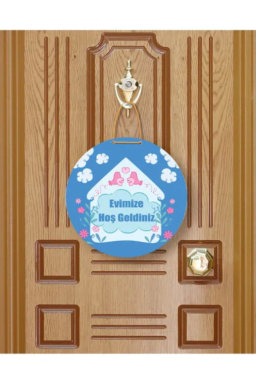 M&H Quality 14516510000 Hoşgeldiniz Yazılı Kelebek Detaylı Ahşap Kapı Süsü Dekoratif